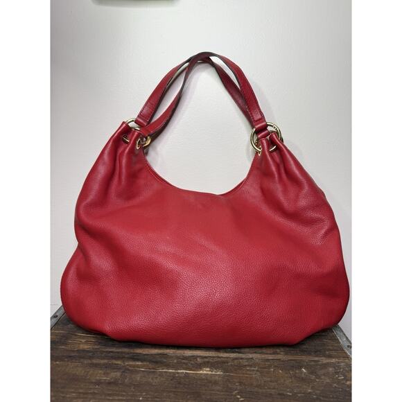 Michael Kors Shoulder Purse Pebbled Red Leather With Tassel - Picture 2 of 10